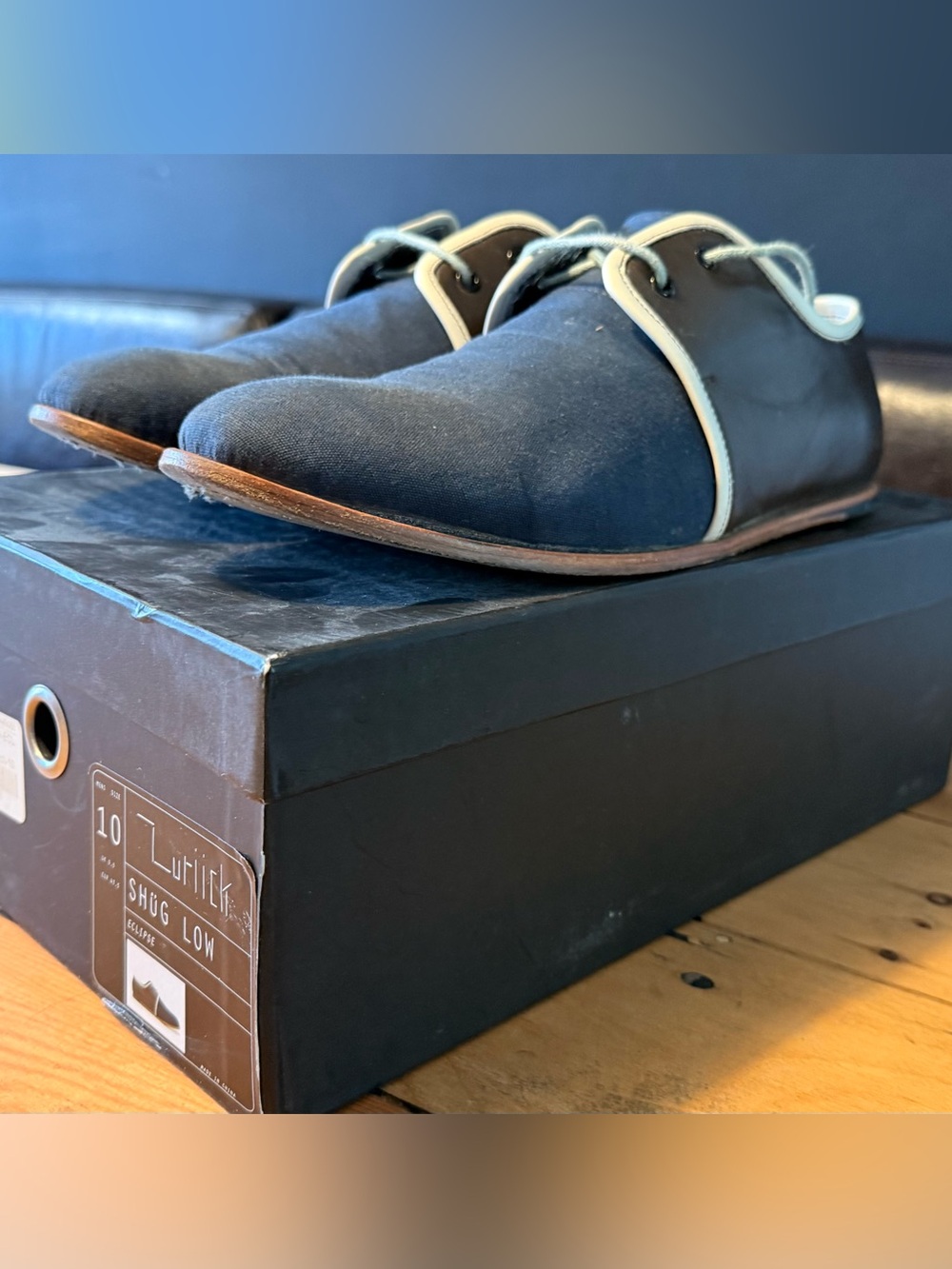 Navy Derby Shoes with Cream Trim by Kurt Geiger